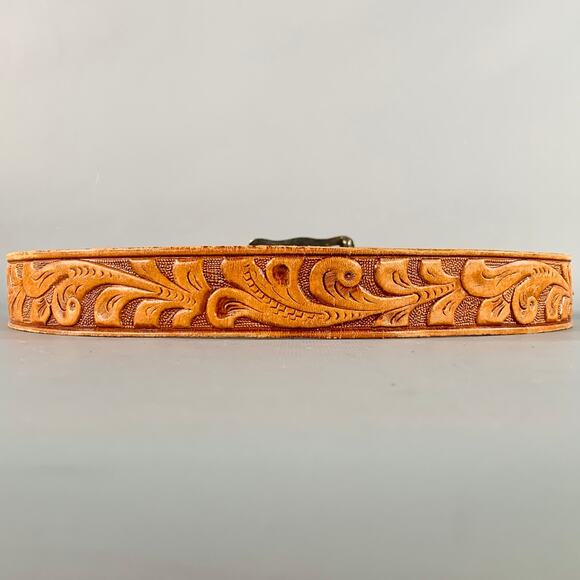 VINTAGE Size M Brown Silver Embossed Leather Western Belt